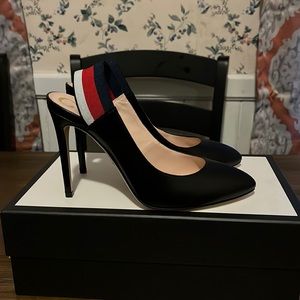 Gucci Leather Web Slingback Pumps